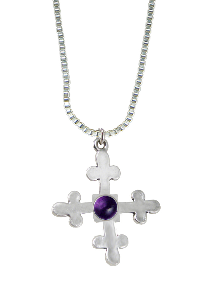 Sterling Silver Budded Cross Pendant With Amethyst